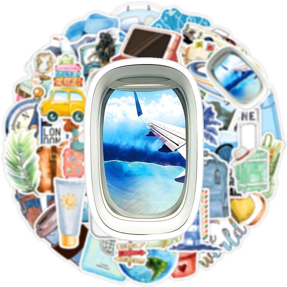 

10/30/50pcs Vintage Watercolor Outdoor Travel Life Stickers Cartoon Decoration Decals DIY Notebook Laptop Cool Graffiti Sticker