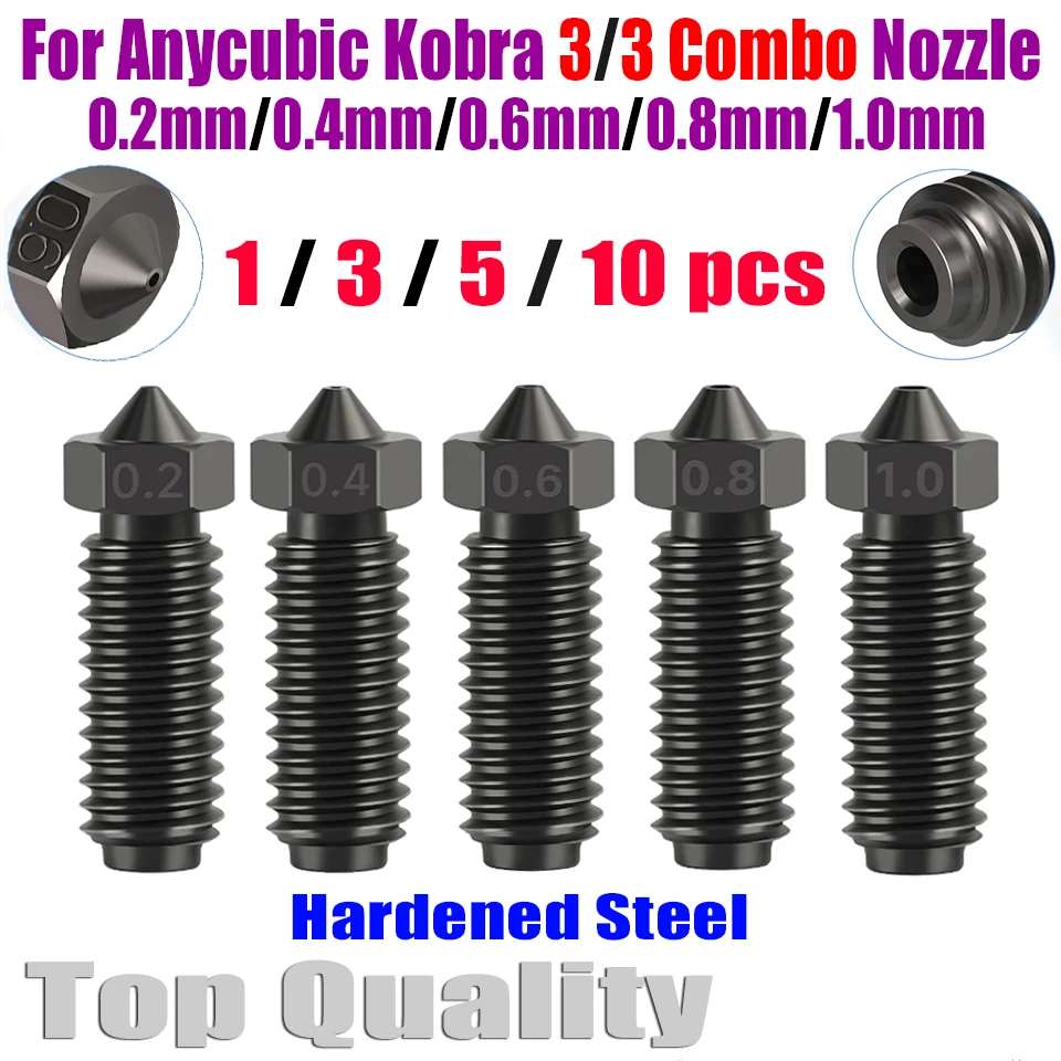 

For Anycubic Kobra 3 Nozzle 0.2 0.4 0.6 0.8 1.0mm Hardened Steel 3D Printer Nozzles For Anycubic Kobra3 Combo Nozzle