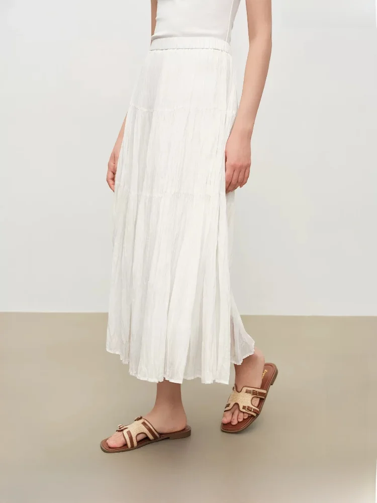 

3D Pleated Textured A-Line Umbrella Skirt Women's Cake Style High Waist Commute Polyester Fiber Summer Collection 2026