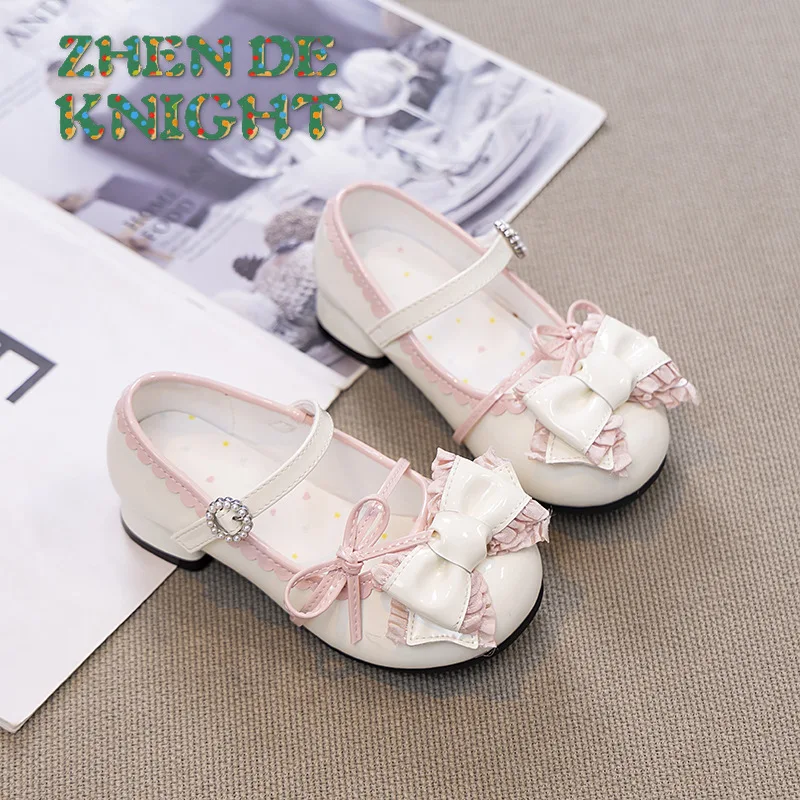 

2025 Spring Girls' Princess Slip-Ons Low-Heel Leather Material Bow Detail Non-Slip Kids Shoes