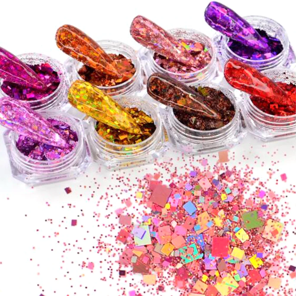 50g Laser ongles paillettes flocons mélange holographique brillant gros paillettes manucure bricolage réfléchissant en vrac paillettes Nail Art paillettes