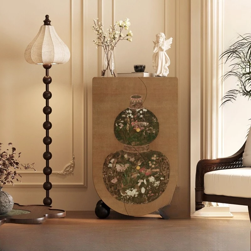 

Gourd vase Chinese style advanced sense solid wood bucket cabinet painted art entrance cabinet living room storage cabinet