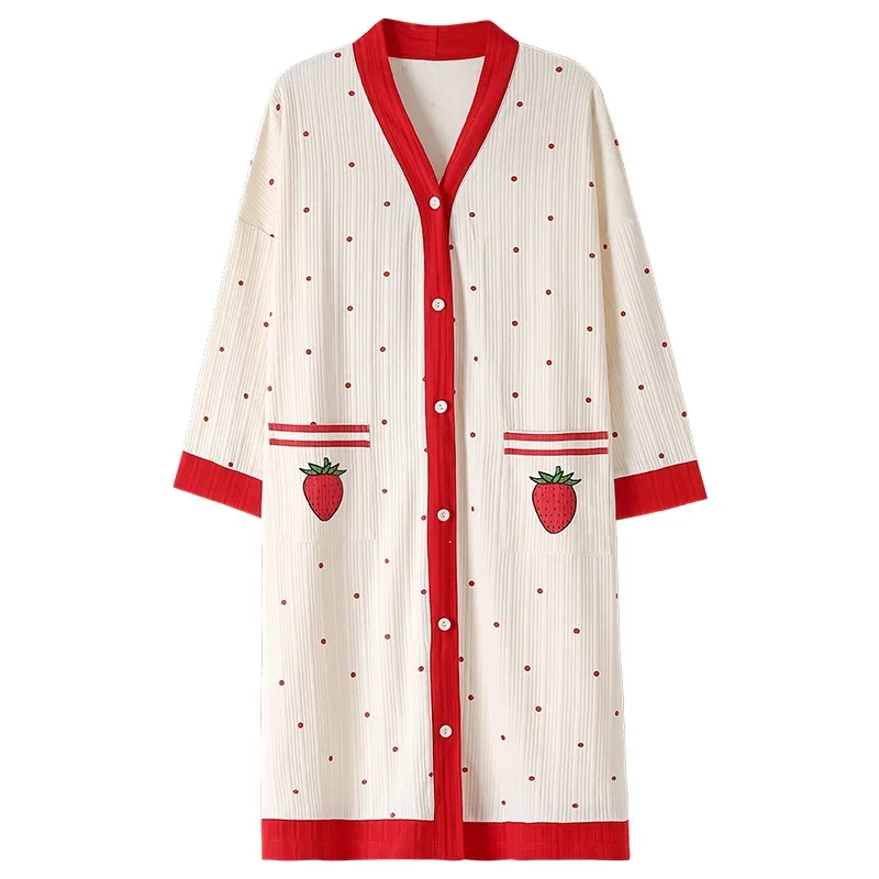 Nachtkleding 2023 Voor Nachtjapon Slaap Kleding Print Cardigan Jurk Slaap Cartoon Vrouwelijke Cartoon Winter Vrouwen Herfst Dame Lange Pyjama