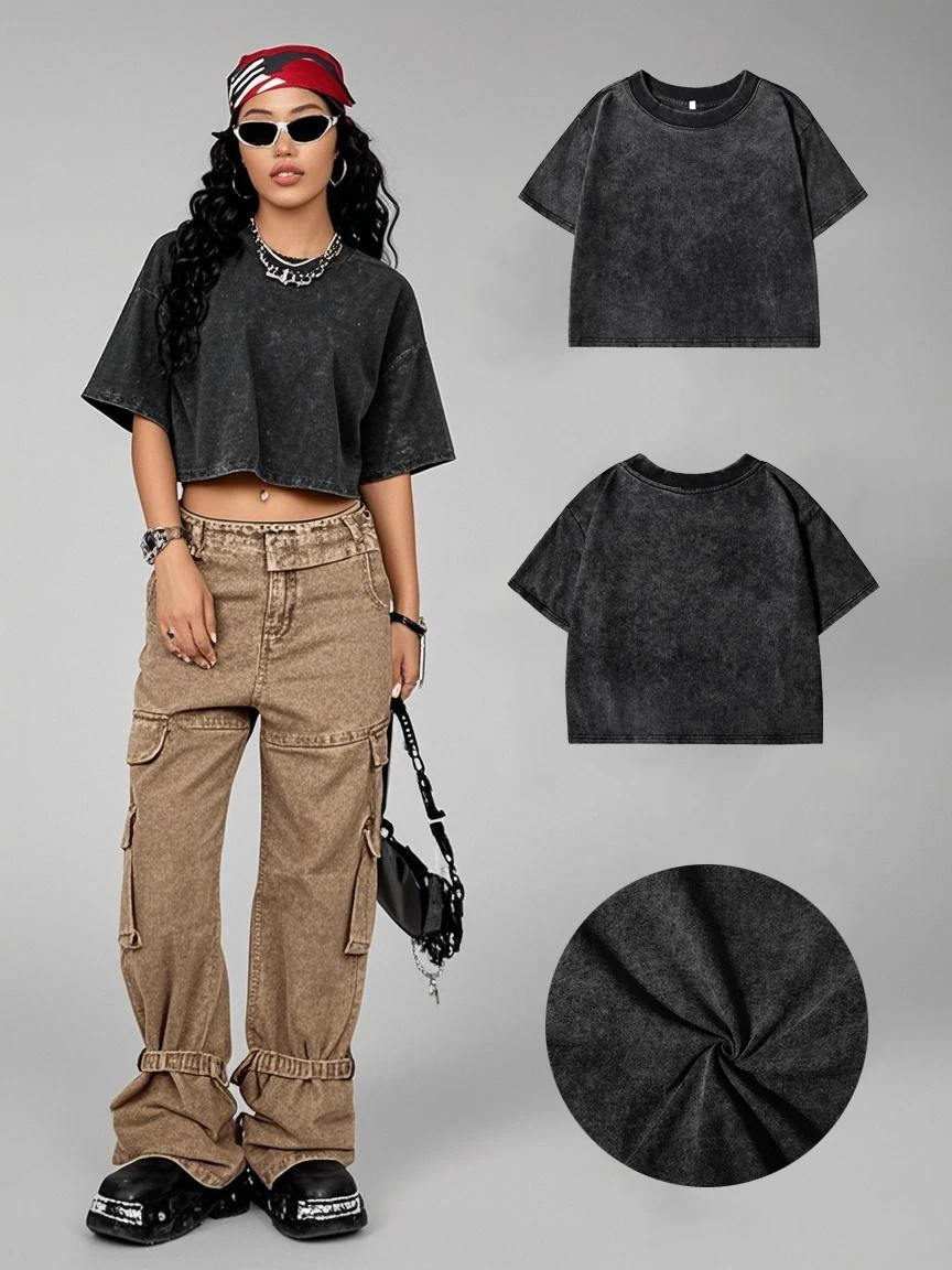 

8 Colors 100% Cotton Solid Color Womens Washed Slim T-Shirt Y2K Crop T Shirts Summer Hip Hop Short Sleeve Casual Streetwear