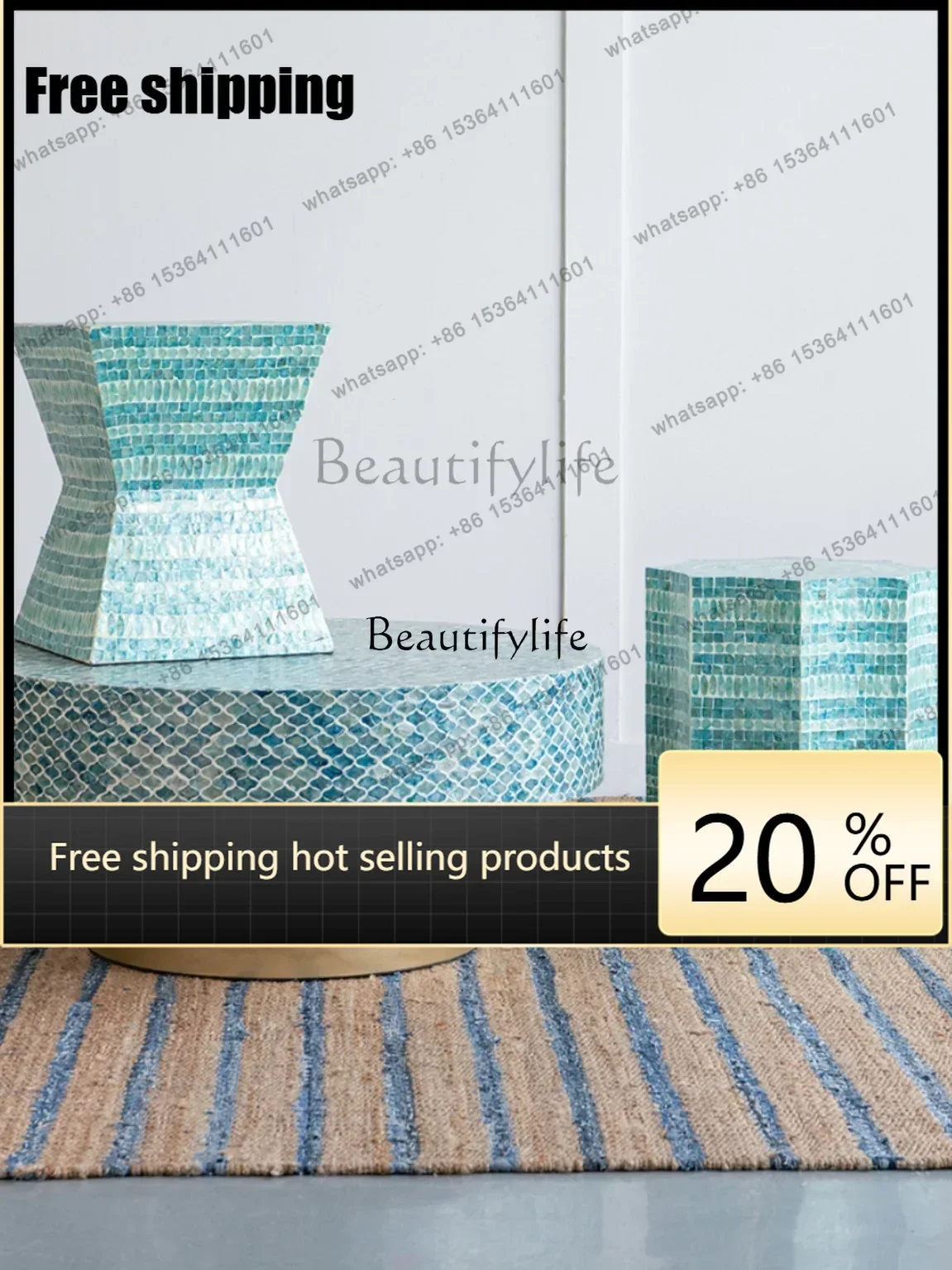 Factory Direct Handmade Collage Shell Side Table Coffee Table Living Room Coffee Table