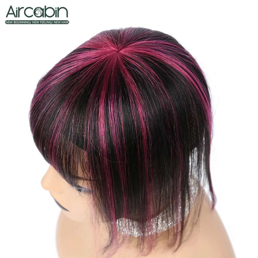 Aircabin Clip In Hair Extensions Human Hair Bangs Hairpiece Coloful Brazilian Straight Remy Hair Fringe 10 Inches