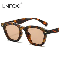 LNFCXI New Retro Square Women Sunglasses Fashion Leopard Shades UV400 Men Rivets Decoration Punk Sun Glasses