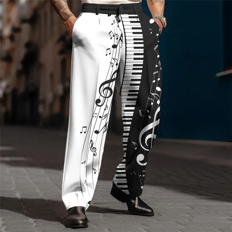 MEN'S NEW COMFORTABLE PIANO MUSIC PATTERN PRINTED STYLE FASHION CASUAL PANTS LARGE SIZE LOOSE DAILY BREATHABLE STRAIGHT PANTS