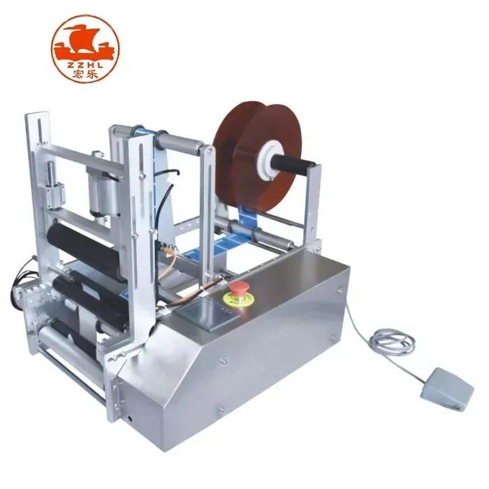 Semi-Automatic Double Side Labeling Machine MT-120  For Round Bottles Wine Canned Plastic Nut Powder Bottle Labeling Machine