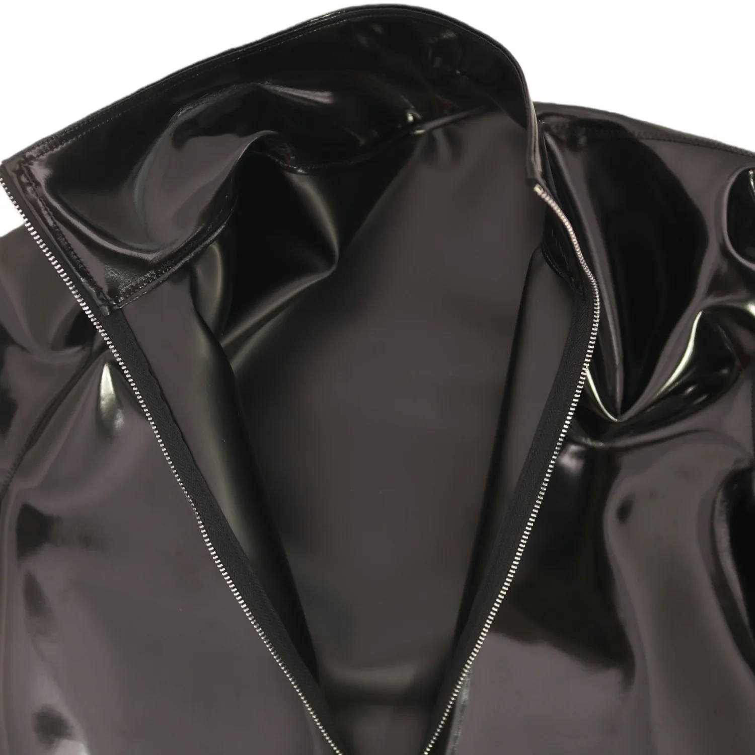 Sexy Men PVC Glossy Shiny Long Sleeve T-shirt Double Sided PU Club Dance Top Smooth Elastic Stage Wear Elastic Slim Tights