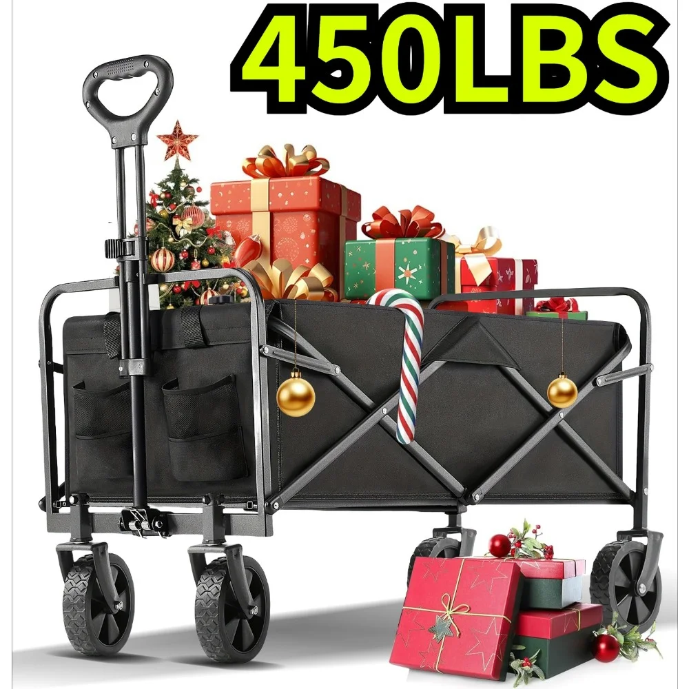 

Heavy-Duty All-Terrain Folding Wagon Cart,Camping, Grocery Shopping, Garden & Sports (Black), Large Foldable Wagon