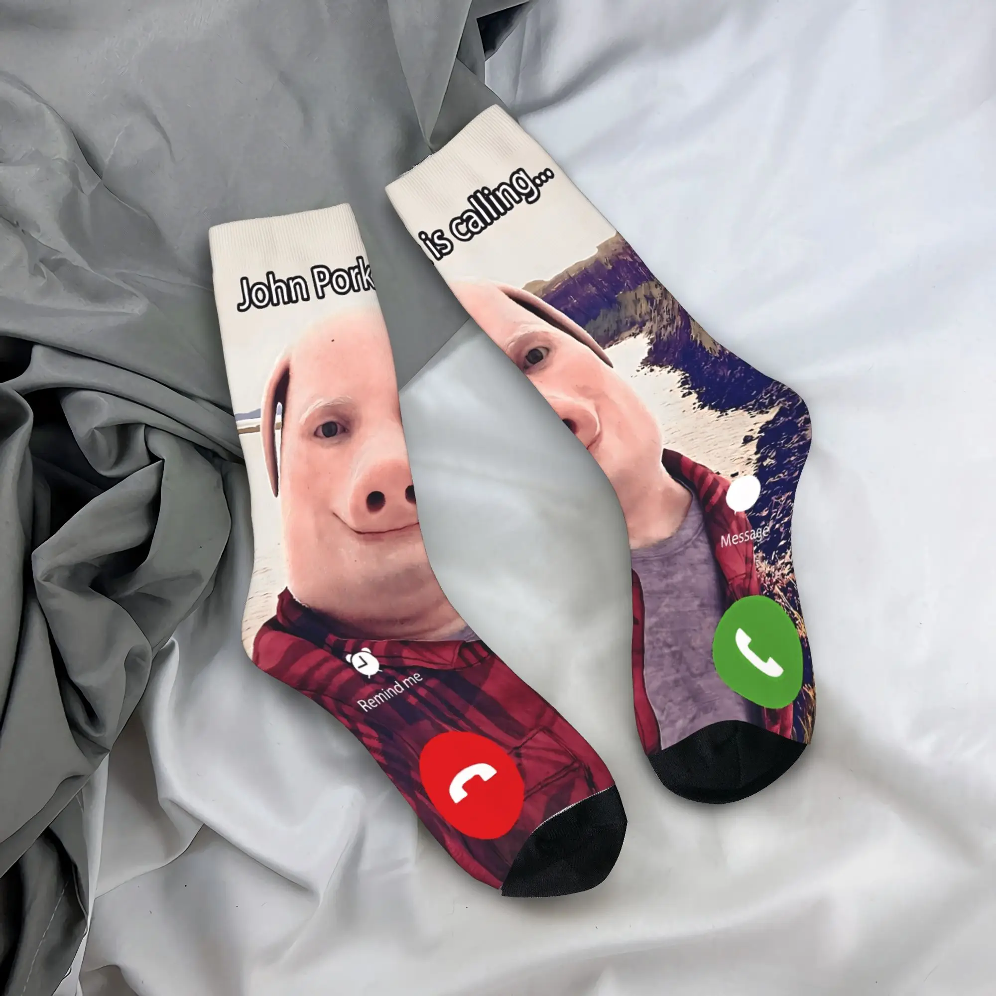 John Pork está llamando divertido respuesta llamada teléfono calcetines de invierno gótico Unisex hombres cálidos calcetines suaves ciclismo calcetines antideslizantes