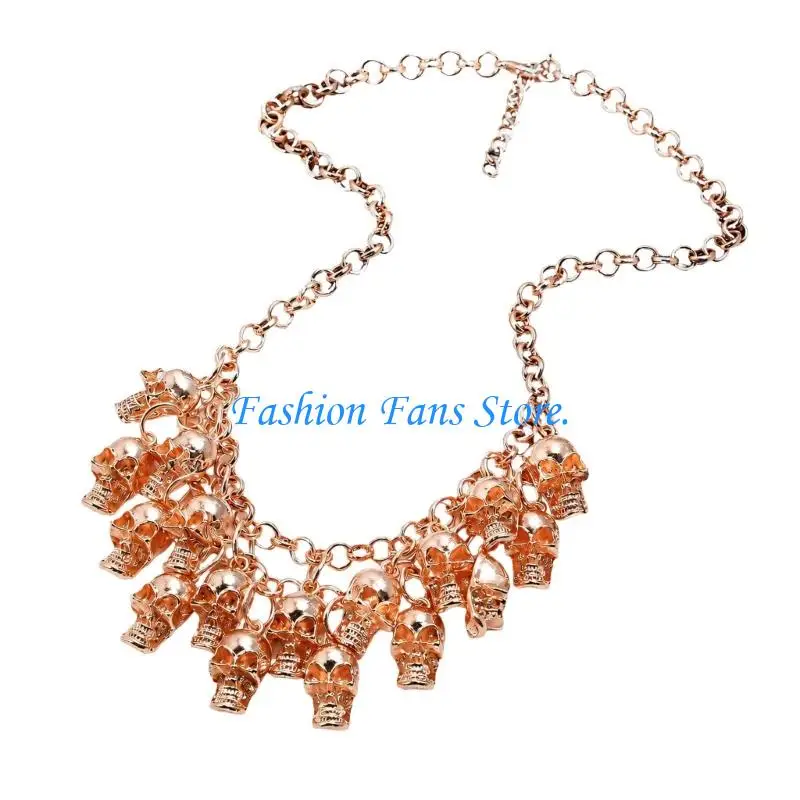  Bold Gothic Skull Necklace with Front Alloy Chains for Party Outfit Accent