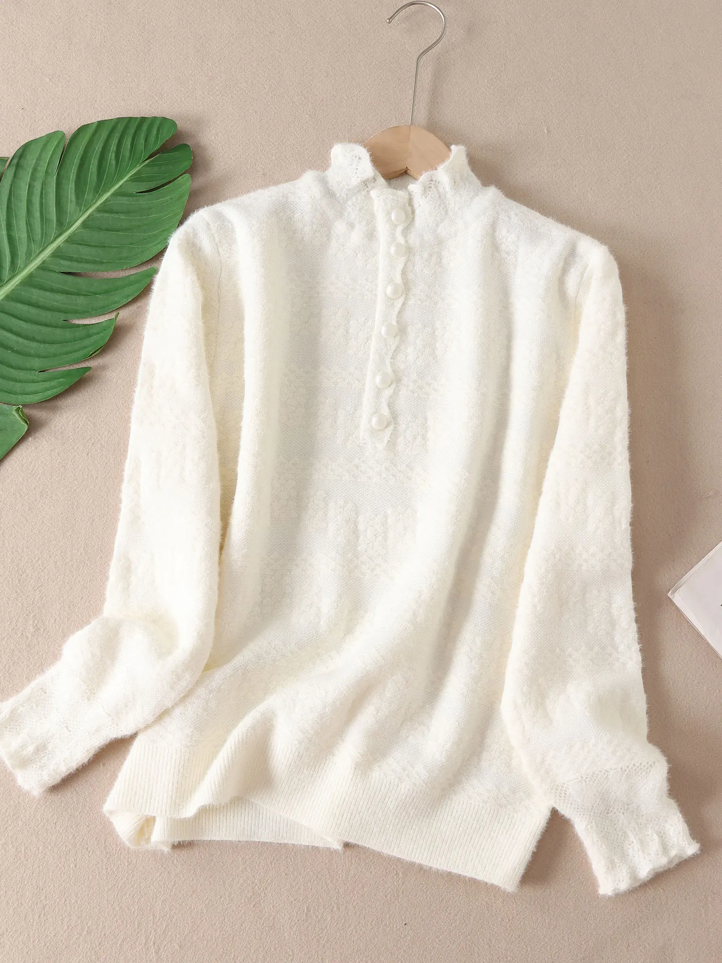 

Ele Earlet Ruffle f Высокий неосекционный вязаный свитер из искусственной норки Женская модная внутренняя одежда WA362 Тепло Осень Зима