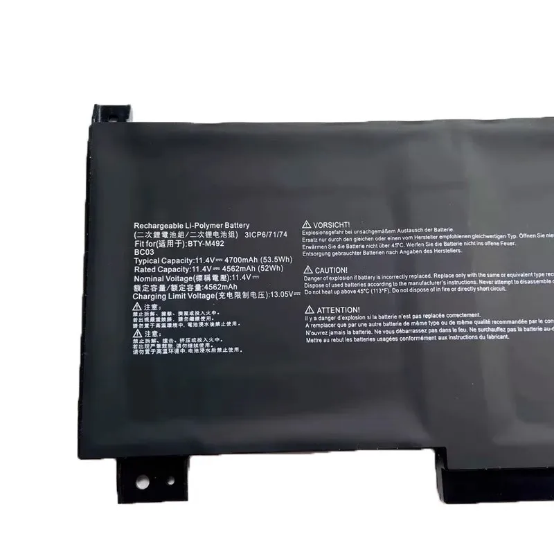 11.4V 4562mAh BTY-M492 Laptop Battery  For MSI Pulse GL66 11UCK-200XPL 11UDK-255VN GL76 Katana GF66 GF76 11UD New High Capacity