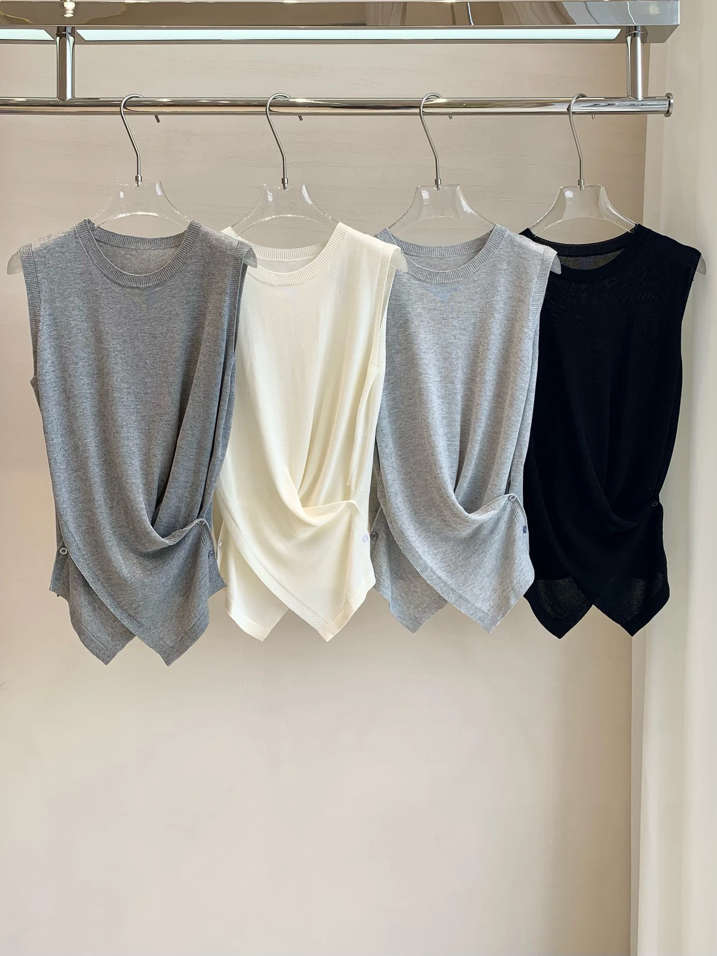 

Повседневная вязаная футболка с круглым вырезом и жилетом Ele, простой дизайн с асимметричным подолом, универсальный базовый летний топ для женщин