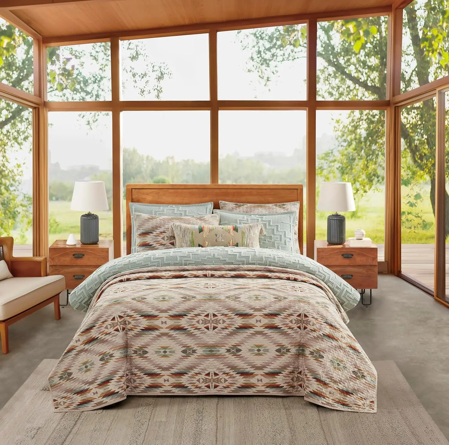 Pendleton Summerland Coverlet Set, Tan, Full/Queen, 100% Cotton, Lightweight And Breathable, Reversible, Includes Shams,