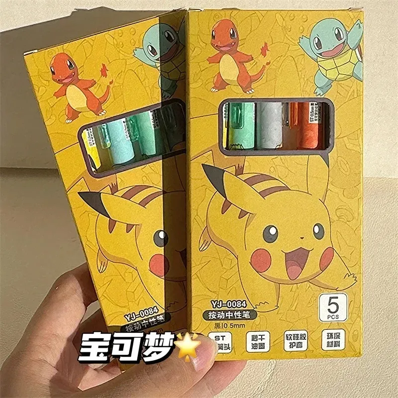 5-teiliges Set mit niedlichen Anime-Gelstiften, Kawaii-Stifte mit ausziehbarem Stiftmechanismus und schwarzer Tinte, ideal als Schulbedarf und Geschenk für den Unterricht. – Detail 4