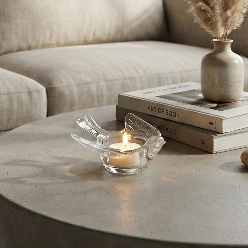 Glass Candle Holder Modern Minimalist Transparent Bird‑Shape Candle Holder Romantic Candlelight Dinner Decor for Home