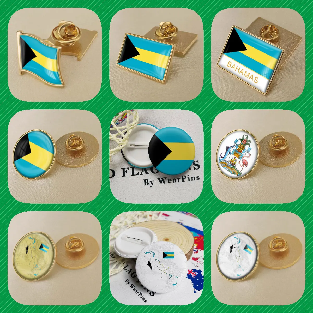 Bahamas Bahamian Map Flag National Emblem National Flower Brooch Badges Lapel Pins