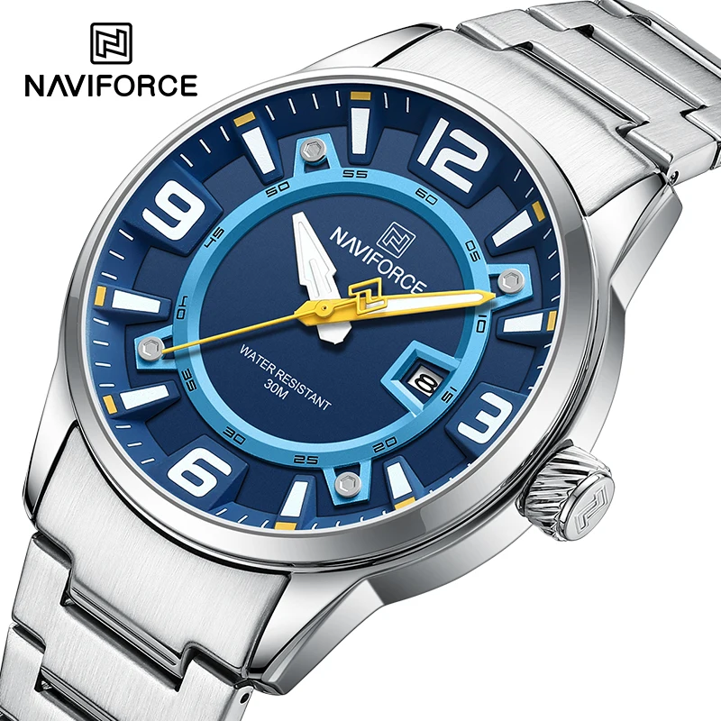 Trend Brand NAVIFORCE Vibrant Design Stainless Steel Man\'s Watch Quartz Date Display Business Wristwatch Waterproof Sports Clock