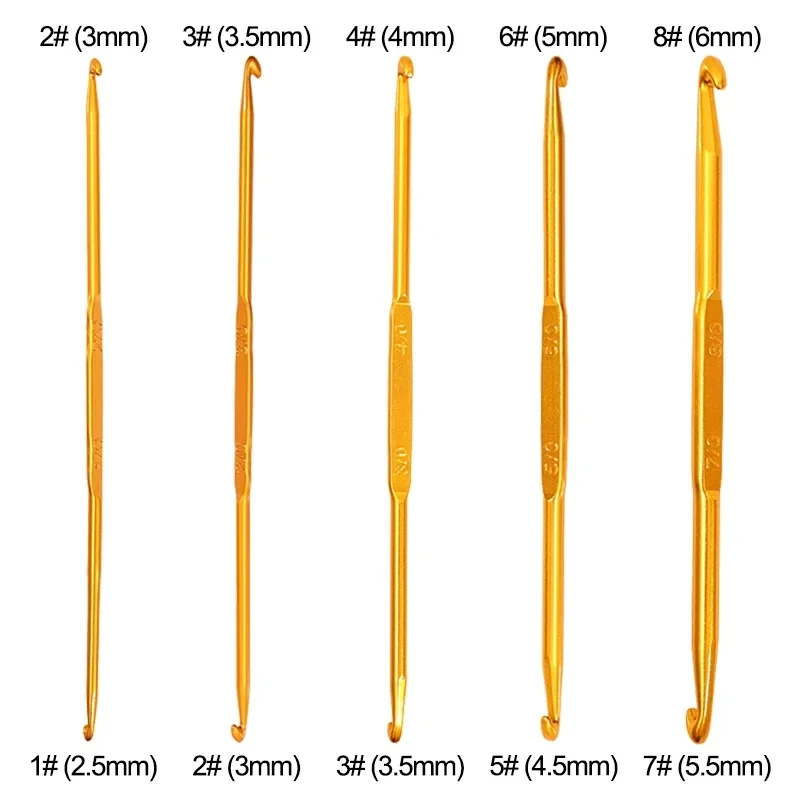 1/5PCS Double Head Sewing Crochet Hooks Gold Aluminum Alloy Knitting Crochet Needles DIY Yarn Clothing Handmade Weaving Tools