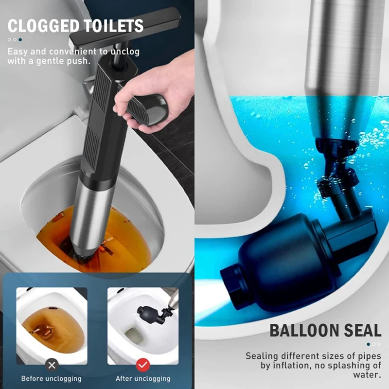 Drain Clog Remover Drain Snake Toilet Plunger With Holder Black ABS+Stainless Steel Clog Remover Plungers For Bathroom Toilet