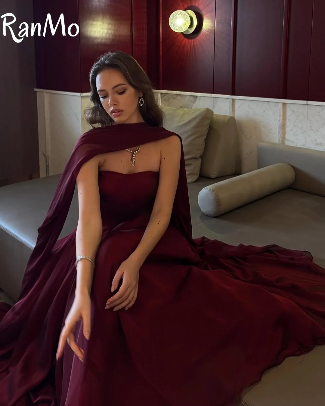Ranmo красные платья для выпускного вечера из органзы трапециевидной формы, длинные шелковые шарфы без бретелек, платья de noche, без рукавов, торжественный вечер 2025