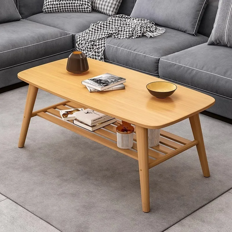 Coffee Table Living Room Center Minimalist Display 2-Tier Wood Coffee Table with Shelf Storage Mesa De Centro Elevable طاولة