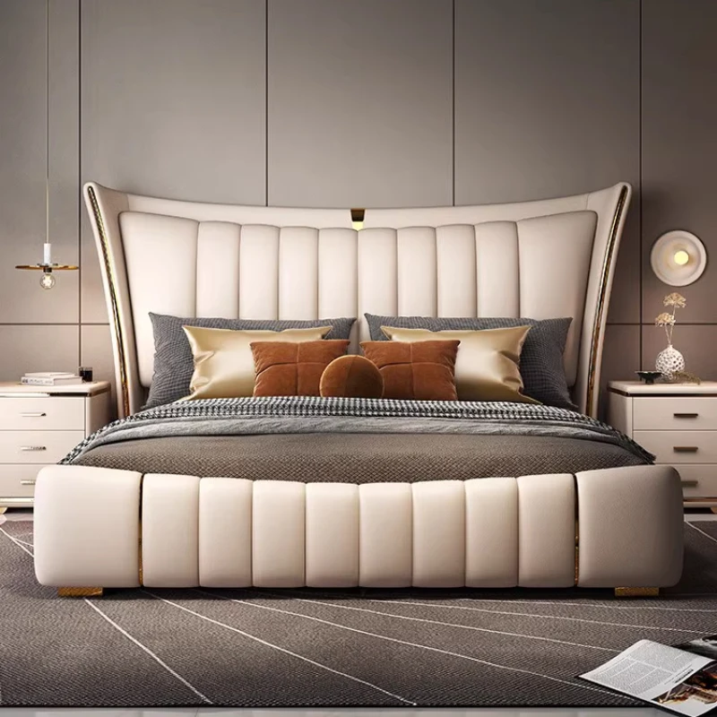 

Adults Soft Leather Double Bed Modern Luxury Design Storage Queen Double Bed Space Saving Lit 2 Personnes Furniture For Bedroom
