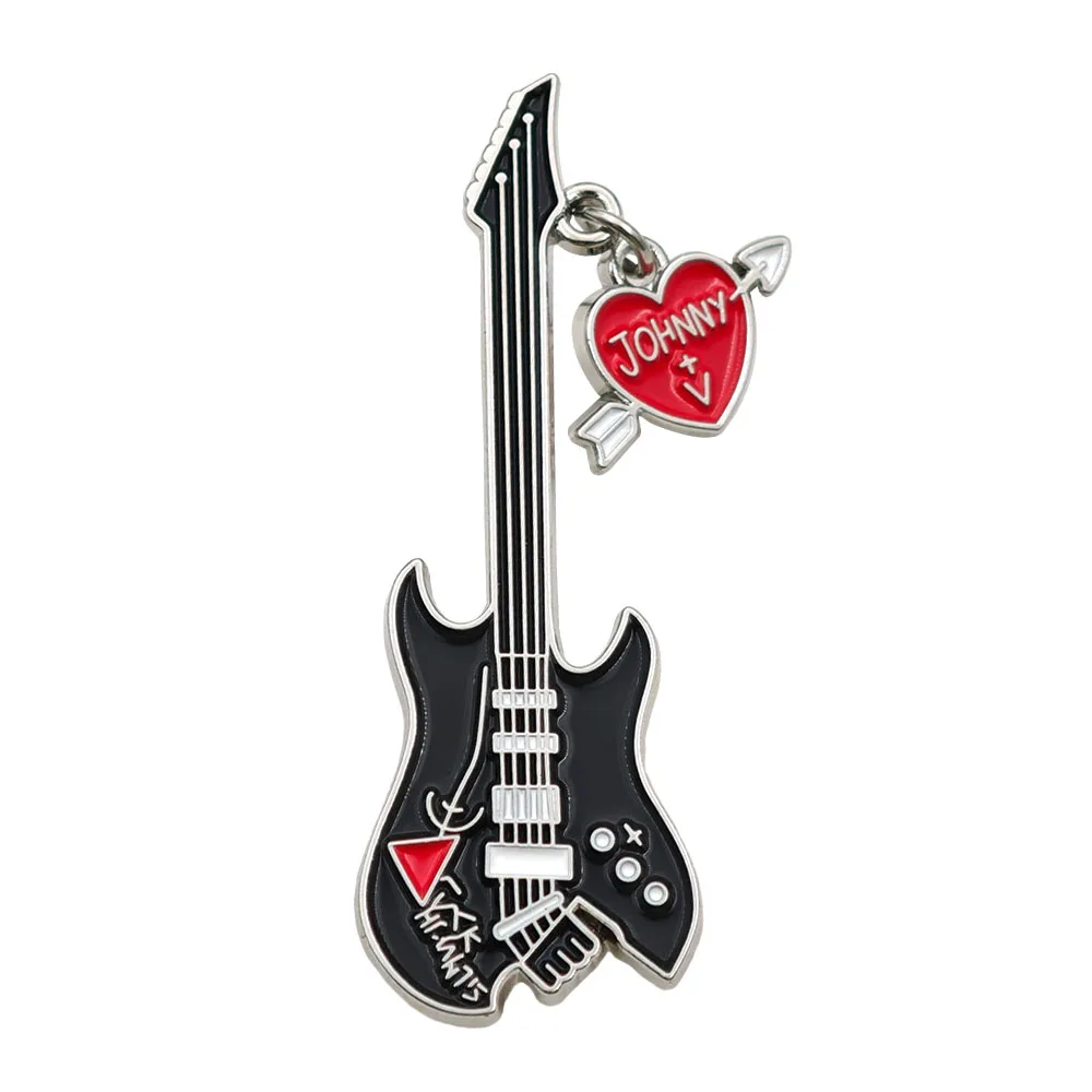 Johnny Rock Gitarren-Anstecknadel mit Emaille-Verzierung, Herz- und Pfeil-Design, Metall-Brosche, Punk-Musik-Fan-Sammlerstück, Revers- und Rucksack-Dekoration, Geschenk – Detail 5