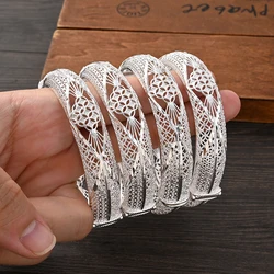 Silver Color 60MM Chinese Knot Wedding Bangle Women Bride CanOpen Bracelets Indian/Ethiopian/france/African/Dubai Jewelry gifts