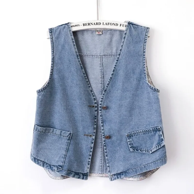 

2023 Spring Summer New Women Denim Vest Fashion Ripped Blue Jeans Jacket Sleeveless Loose Short Coat Waistcoats Outwear Female