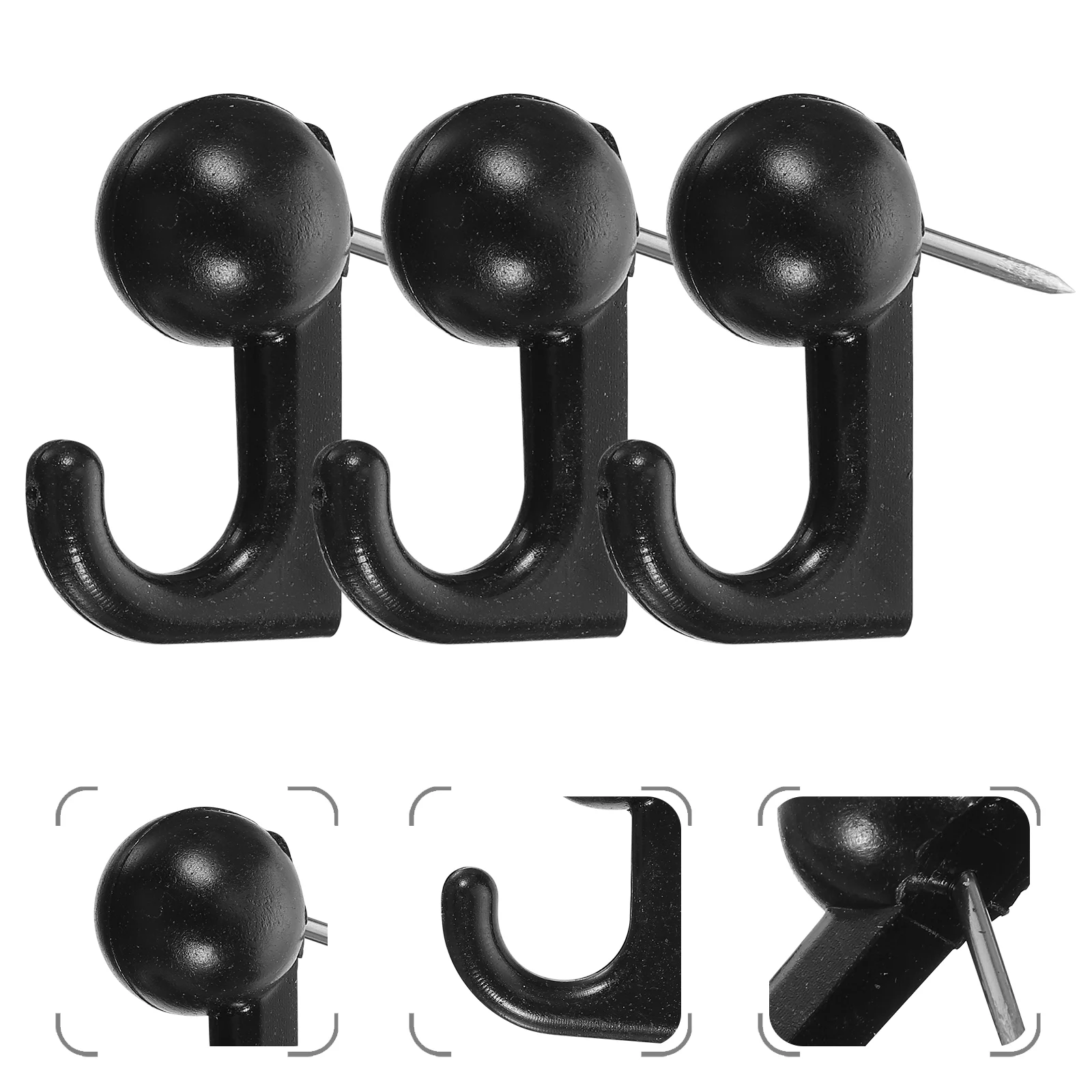 

50 Pcs Coat Hangers Push Picture Hanging Hooks for Bulletin Board Wall Stud Thumb Tacks Hangings Cork Black