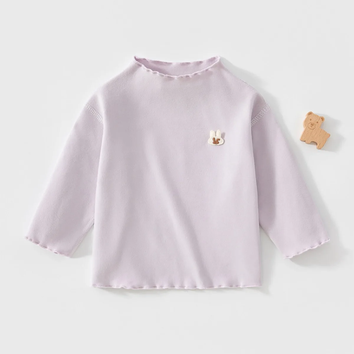 Cute Rabbit Embroidery Baby Girls T-Shirt Half Turtleneck Top Long Sleeve Toddler Inner Wear Spring Autumn 1-4T Skin-Friendly