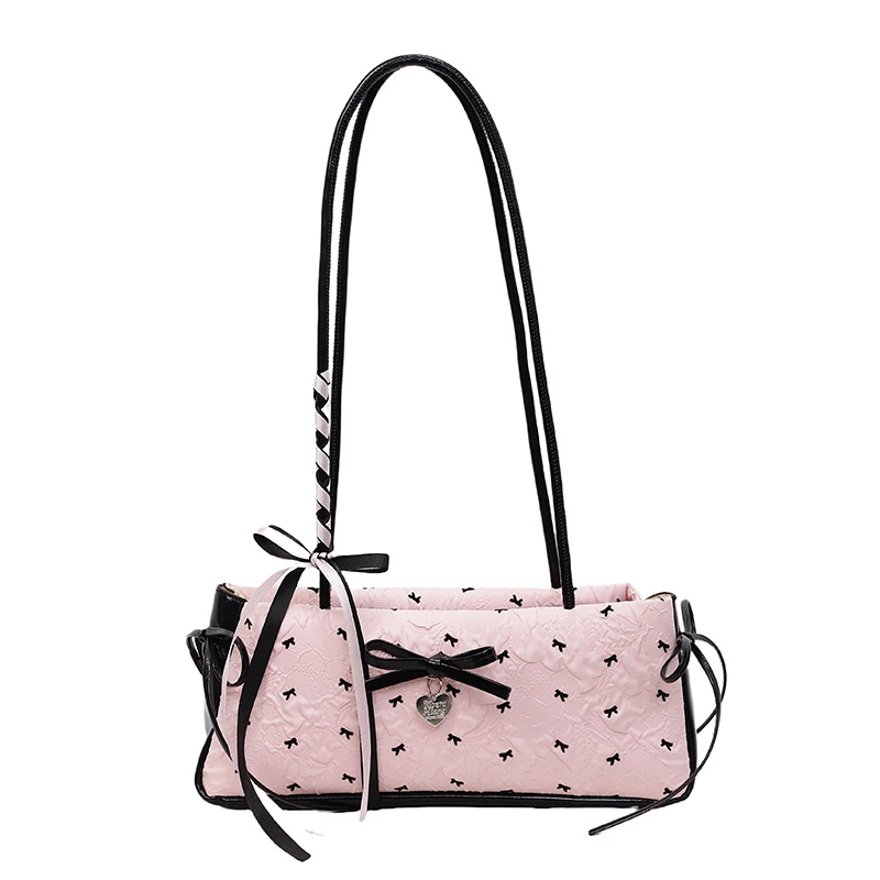 

2025 New Summer Trendy French Cute Bow Ribbon Shoulder Bag for Women Sweet Y2K Underarm Bag Zipper Commuting Armpit Bag