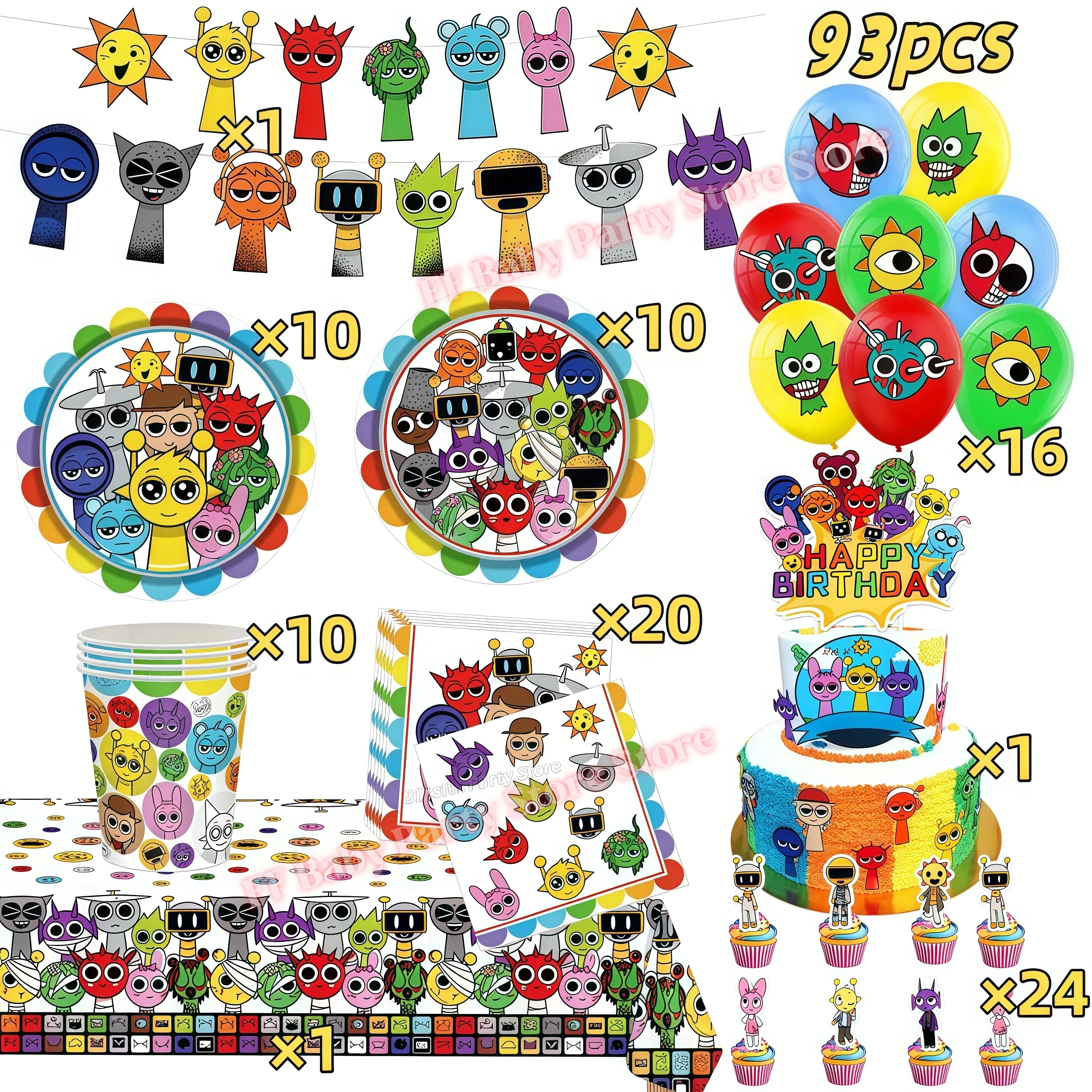 Sprunkis Geburtstagsparty-Dekorationsset Ballons Teller Becher Servietten für Jungen Mädchen Party-Geschenke Babyparty Kinder-Event-Zubehör – Detail 28