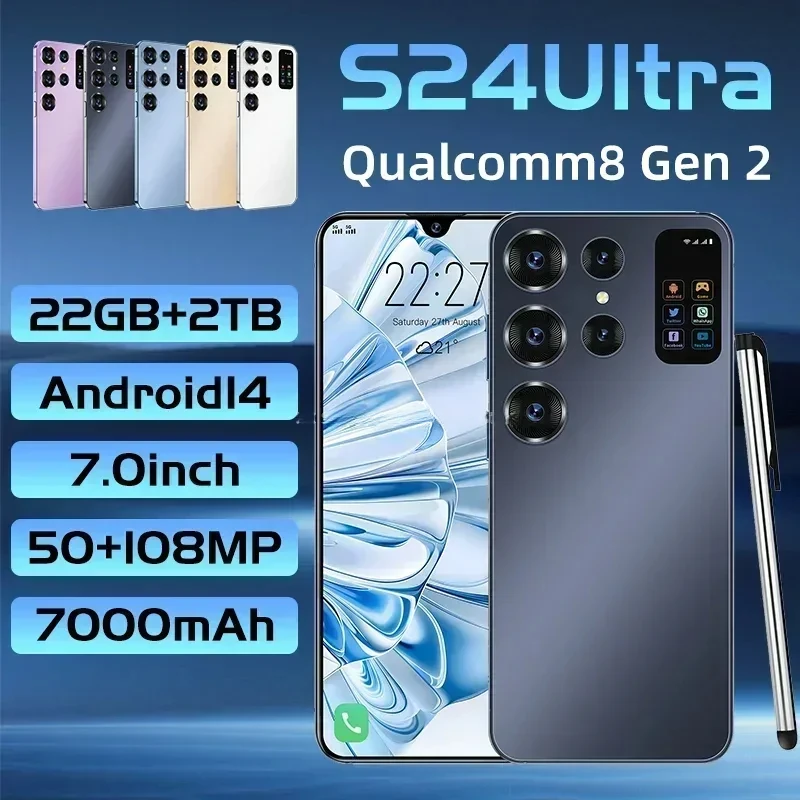 S24 Ultra Original Smartphone 5G Global Version Mobile Phones 7000mAh Android Cell Phone 22GB+2TB Dual Sim Card 7.0HD Cellphones