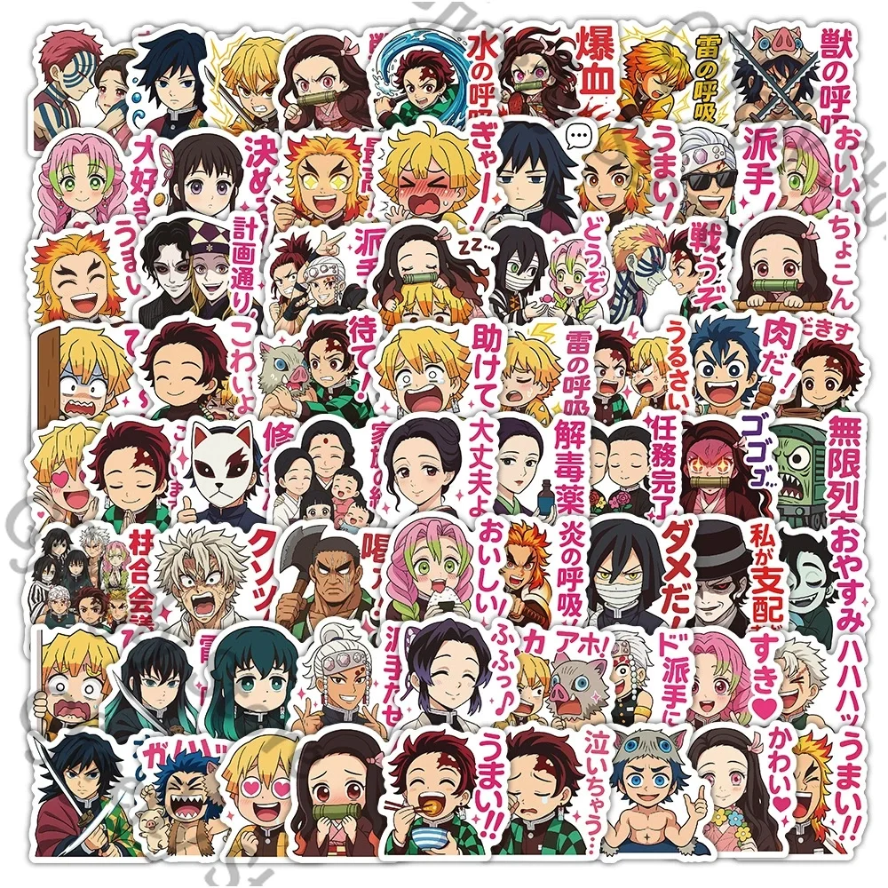 

100PCS Kamado Tanjirou Agatsuma Zenitsu Demon Slayer Sticker Decals Japanese Cosplay Handbook decorative stickers Ornaments