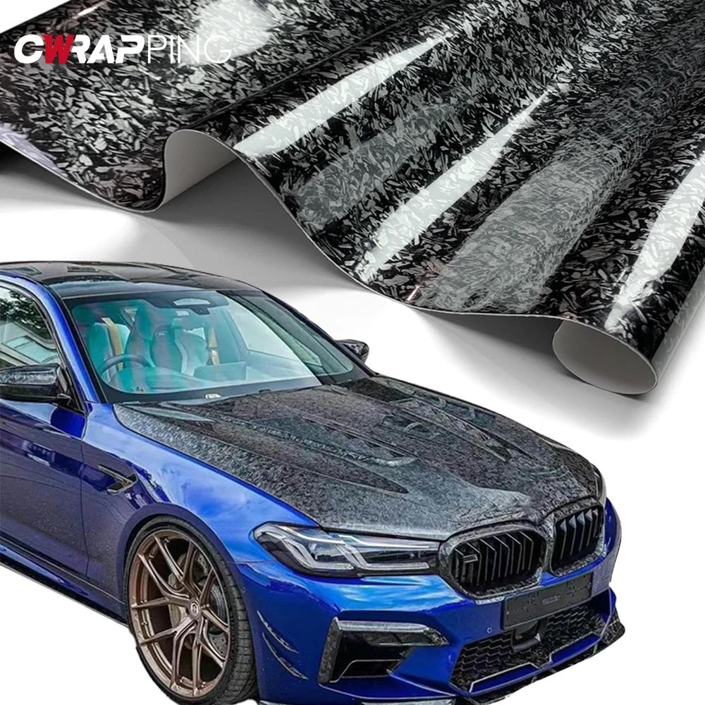 

PET Forged Carbon Fiber Self Adhesive Sticker Glossy Black Auto Body Waterproof Wrap Motorcycle Scooter Computer Car Accessories