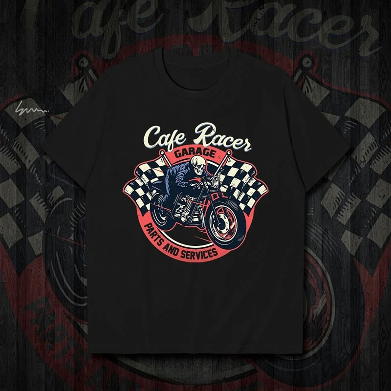

2025 Summer Motorcycle Skeleton Racer Vintage T-shirt or Both Men and Women Padel Surf Camiseta Surf