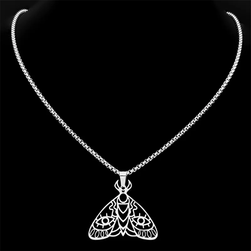 Witchcraft Moth Devil Eye Hollow Necklace Earring Set For Women Stainless Steel Black Color Animal  Halloween Jewelry Set 3495