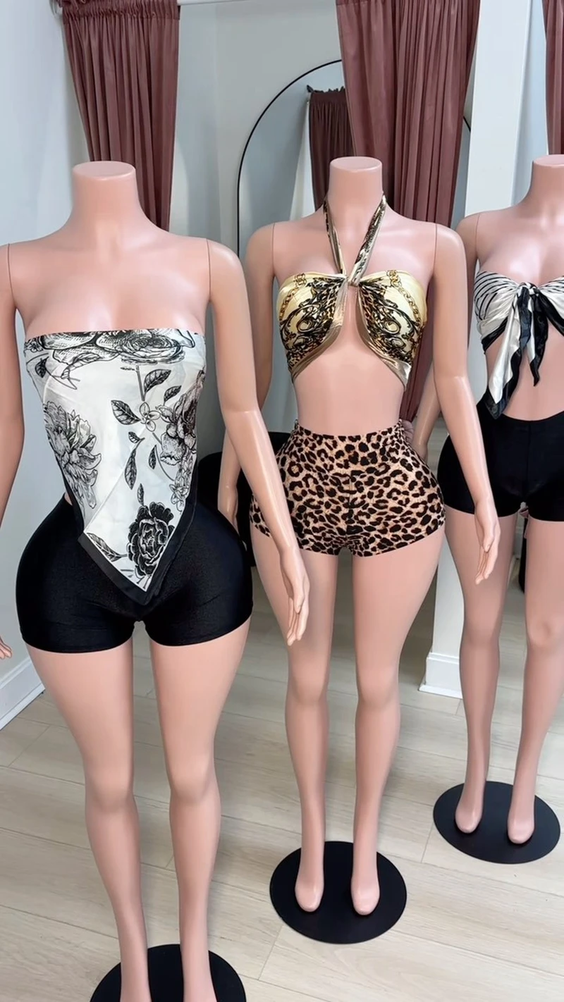 STILVOLLE DAME Elegante OL Gedruckt 2-teiliges Set Frauen Trägerloses Top und Shorts Sets 2025 Sommer Strand Party Outfits