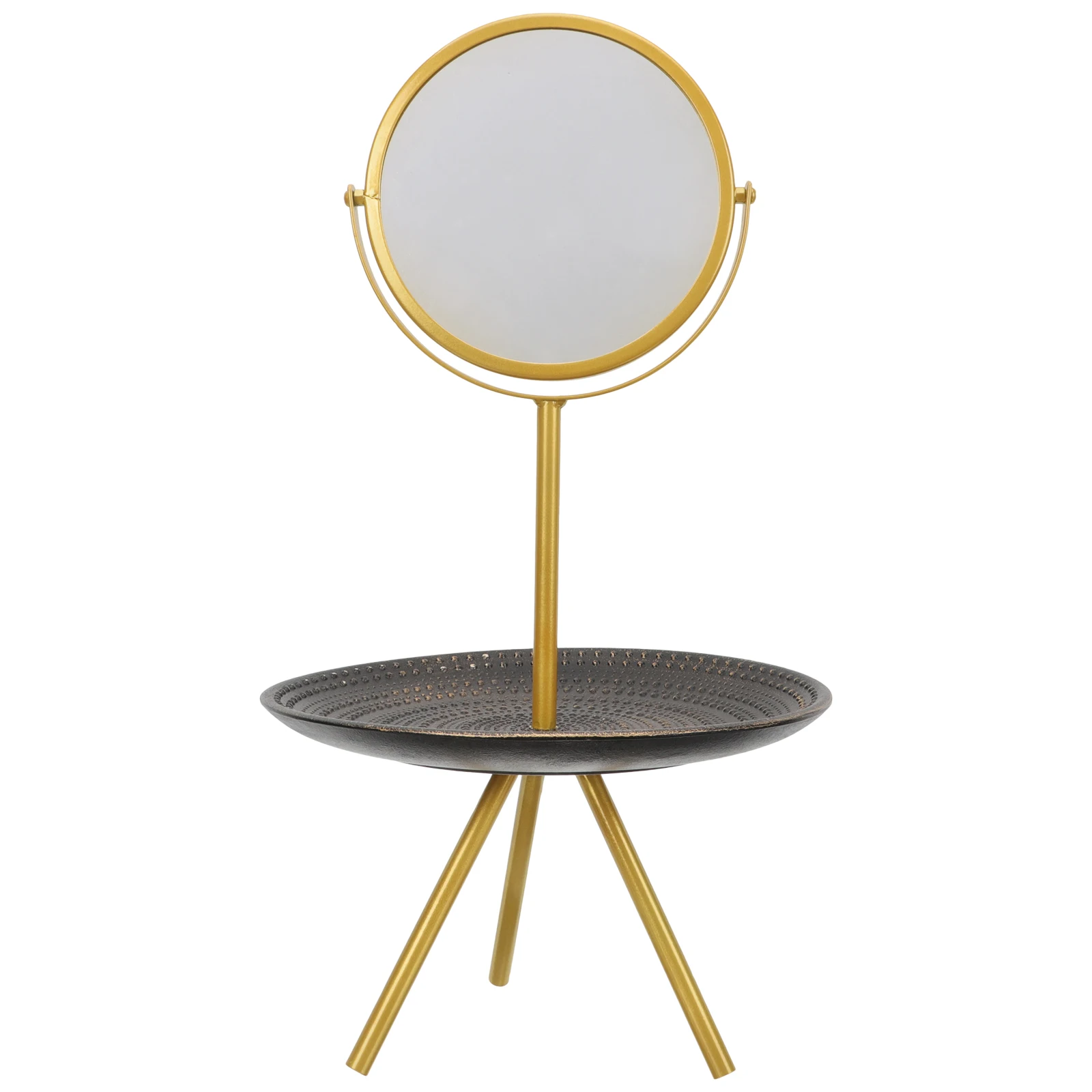 

Round Wooden Mirror Jewelry Tray Storage Stand Bedroom Desk Decor Organizer Lightweight for Makeup