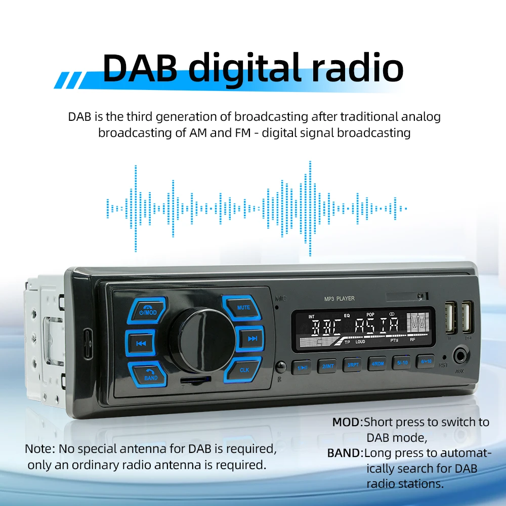 BQCC Car MP3 Multimedia Player BT/FM/TF/USB/DAB Audio Radio Stereo Receiver 12V In-Dash 1Din Autoradio D3306