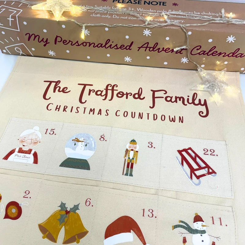 Calendário de advento de contagem regressiva de natal personalizado com 24 bolsos personalizado pendurado na parede decoração de natal presente suprimentos para festas de fim de ano