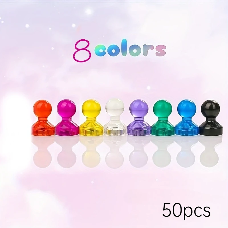 50Pcs Random Color Round Magnetic Push Pins with Base, Plastic Refrigerator Magnets for Whiteboard, Bulletin Board, Maps, Photos