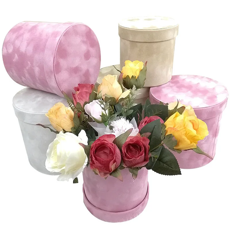 

3Pcs/Set Velvet Gift Box Round Shape Florist Flower Holder Bucket Gift Packaging Boxes Bouquet Wrapper Party Wedding Supply