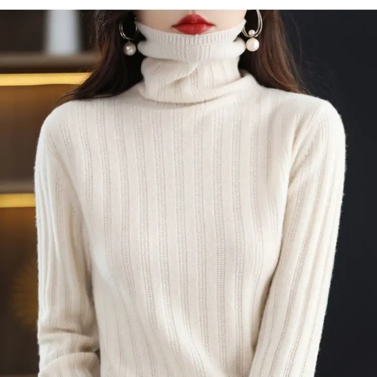 Baru musim gugur musim dingin ukuran besar Sweater longgar wanita Pullover tipis Turtleneck rajutan hangat ramah kulit warna Solid jumper dasar