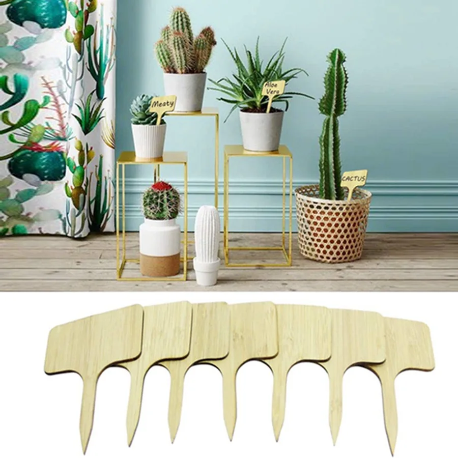50Pcs Wooden T-Type Plant Labels Natural Wood Garden Tags Reusable Plant Markers for Succulents Herbs Flowers